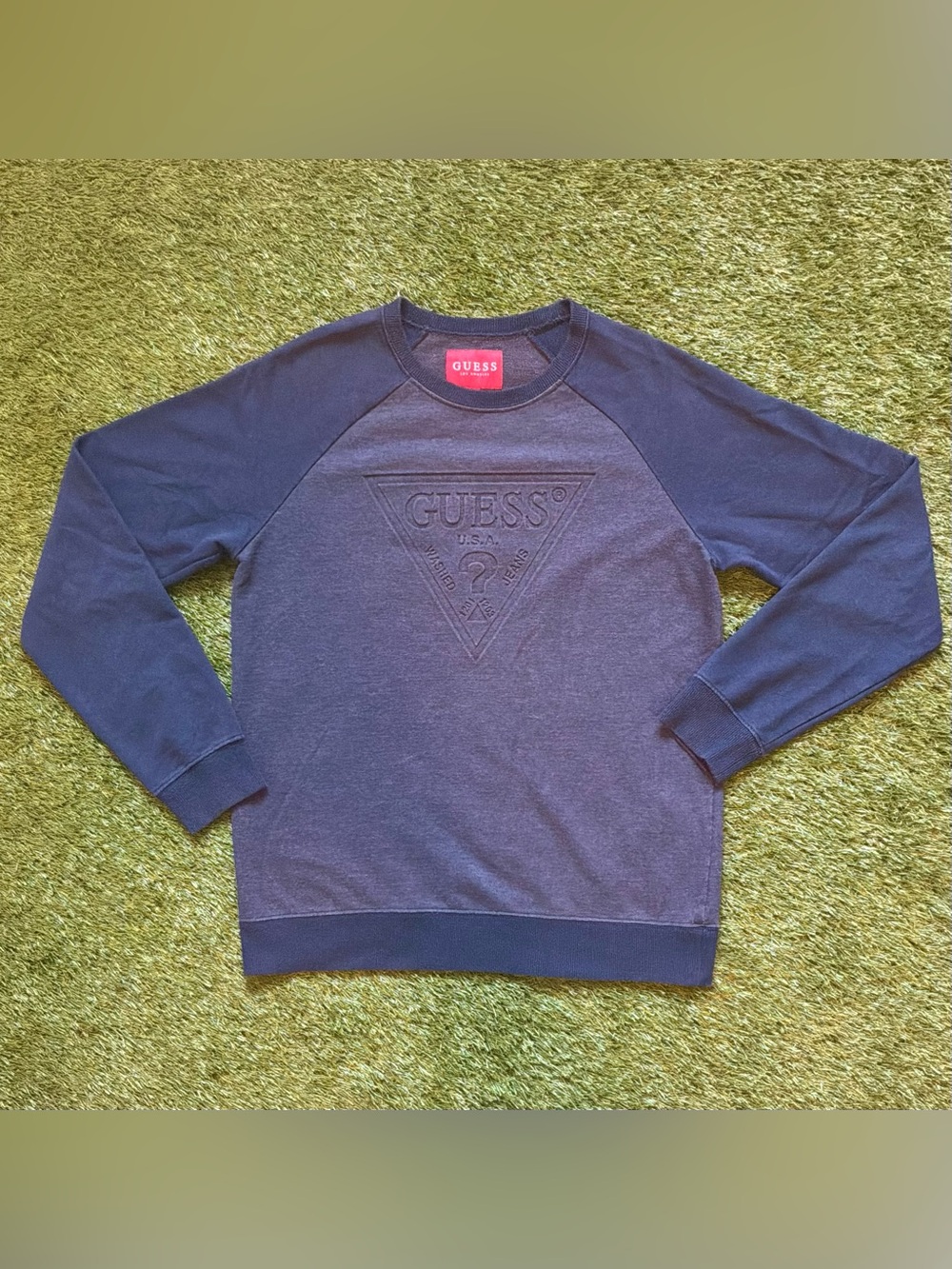 GUESS Navy Blue Embossed Logo Crewneck Sweatshirt Medium